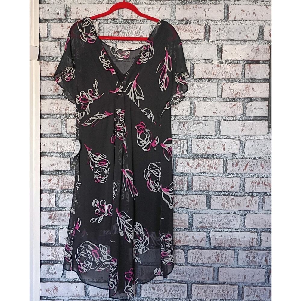 Adrianna Papell Floral Print Chiffon High Low Dress Flutter Sleeves Women Sz L